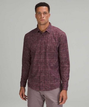 Lululemon Airing Easy Long Sleeve Button Up Shirt Ventlight Mesh Erkek Üstler Marker Check Cassis Multi | ZOWHSV-345