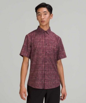 Lululemon Airing Easy Sleeve Button Up Shirt Ventlight Mesh Erkek Üstler Marker Check Cassis Multi | MBNSHD-458