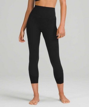 Lululemon Align™ Scalloped Hem High-Rise Crop 23" Kadın Tayt Siyah | CJWMDO-692