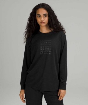 Lululemon All Yours Graphic Long Sleeve Shirt Kadın Üstler Siyah | IBCPSM-172