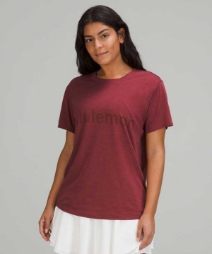 Lululemon All Yours Graphic Sleeve T-Shirt Kadın Üstler Mulled Wine | NMBXYE-143