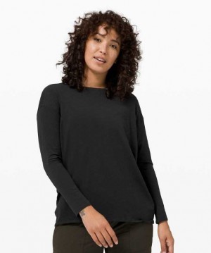 Lululemon Back in Action Long Sleeve Kadın Üstler Siyah | HQYURT-215