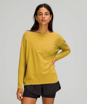 Lululemon Back in Action Long Sleeve Kadın Üstler Altın | ITGZNR-980