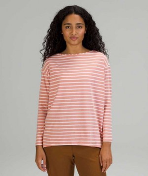 Lululemon Back in Action Long Sleeve Kadın Üstler Pembe Beyaz | NTHIJC-407