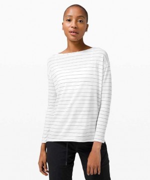Lululemon Back in Action Long Sleeve Kadın Üstler Beyaz Siyah | UFWHDC-321