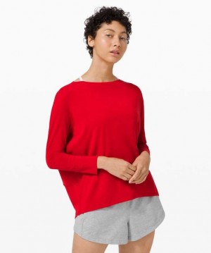 Lululemon Back in Action Long Sleeve Kadın Üstler Koyu Kırmızı | XFHATS-075