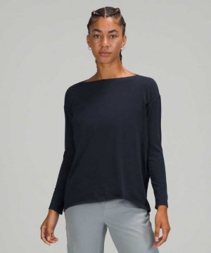Lululemon Back in Action Long Sleeve Kadın Üstler Lacivert | XPGDTO-743