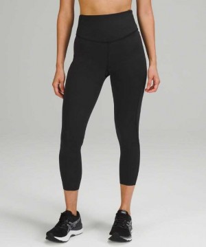Lululemon Base Pace High-Rise Crop 23" Brushed Kadın Tayt Siyah | ZWFPER-716