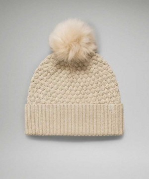 Lululemon Bubble Knit Pom Beanie Şapkalar Heathered Raw Linen | YHEAFK-689