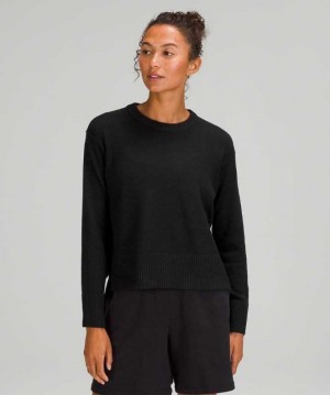 Lululemon Cashlu Boxy Crewneck Sweater Online Only Kadın Süveter Siyah | KJSBLD-976