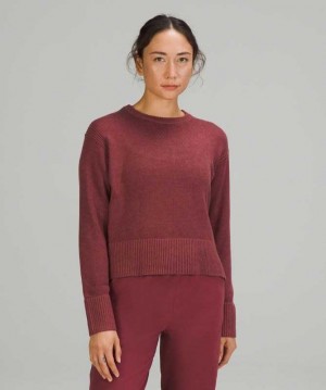 Lululemon Cashlu Boxy Crewneck Sweater Online Only Kadın Süveter Heathered Mulled Wine | PBZENO-145
