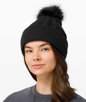 Lululemon Chevron Knit Pom Beanie Şapkalar Siyah | ZWTOCU-501