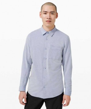 Lululemon Commission Long Sleeve Shirt Erkek Üstler Mavi Beyaz | LCOJVM-013