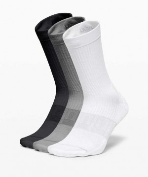 Lululemon Daily Stride Crew 3 Pack Erkek Çorap Beyaz Gri Siyah | WEVKBD-946