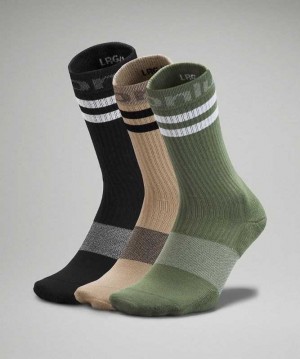 Lululemon Daily Stride Crew 3 Pack Stripe Erkek Çorap Yeşil Siyah | VANZUT-694