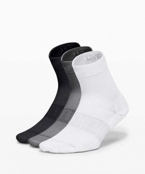 Lululemon Daily Stride Mid Crew 3 Pack Kadın Çorap Beyaz Gri Siyah | GRXUZP-508