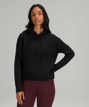 Lululemon Double Knit Sweater Kadın Kapşonlu Siyah | TMVFNP-236