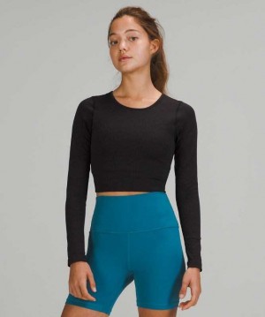 Lululemon Ebb to Street Long Sleeve Shirt Kadın Üstler Siyah | BIWLUV-713