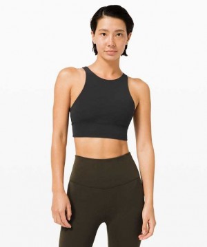 Lululemon Energy High-Neck Longline Medium Support, B–D Cups Kadın Spor Sütyeni Siyah | LHIFBO-637