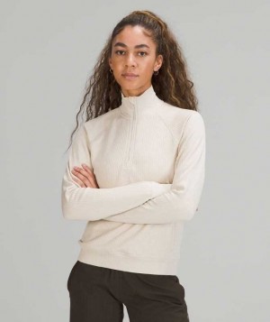 Lululemon Engineered Warmth Half-Zip Kadın Tişörtü Natural Ivory / Natural Ivory | LBJEYO-495