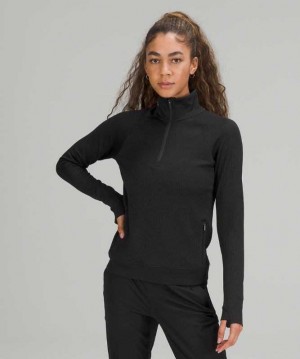 Lululemon Engineered Warmth Half-Zip Kadın Tişörtü Siyah Siyah | GVSFEI-145