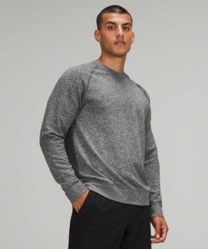 Lululemon Engineered Warmth Long Sleeve Crew Erkek Tişörtü Siyah Beyaz | XFZVGU-425