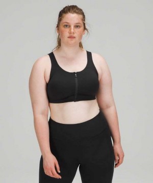 Lululemon Enlite Front-Zip High Support, A–DDD(E) Cups Kadın Spor Sütyeni Siyah | MWDKNS-315