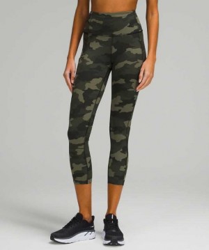 Lululemon Fast and Free HR Crop 23" Non-Reflective Kadın Tayt Camo Zeytin Yeşili | JZOGLB-234