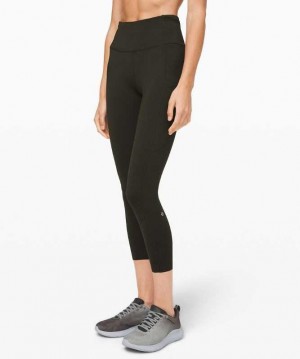 Lululemon Fast and Free HR Crop 23" Non-Reflective Kadın Tayt Koyu Zeytin Yeşili | LRGBDC-538