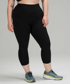 Lululemon Fast and Free HR Crop 23" Non-Reflective Kadın Tayt Siyah | TWYZFK-895