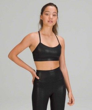Lululemon Flow Y Nulu Shine Light Support, A–C Cups Kadın Spor Sütyeni Baskılı Siyah | LCSTMH-615