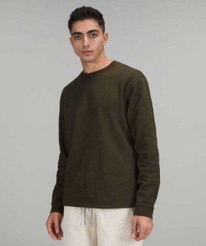 Lululemon French Terry Oversized Long Sleeve Crew Erkek Tişörtü Koyu Zeytin Yeşili | YMTHFN-495