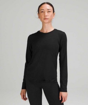 Lululemon High Neck Running and Training Long Sleeve Shirt Online Only Kadın Üstler Siyah | RHGDXB-894