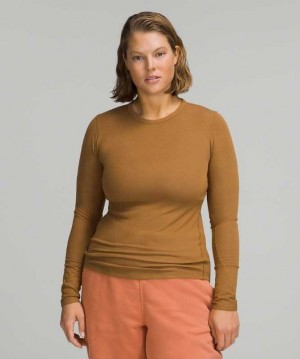 Lululemon Hold Tight Long Sleeve Kadın Üstler Bej Rengi | OZVEHU-243