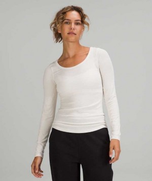 Lululemon Hold Tight Scoop Neck Long Sleeve Kadın Üstler Beyaz | BHZREN-517