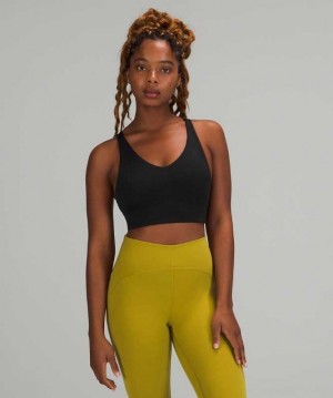 Lululemon In Alignment Longline Light Support, B/C Cup Kadın Spor Sütyeni Siyah | ZNUQHO-714