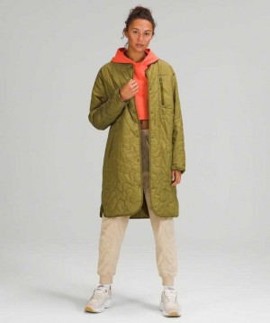 Lululemon Insulated Quilted Long Bomber Kadın Mont Yeşil | YIMLCJ-976