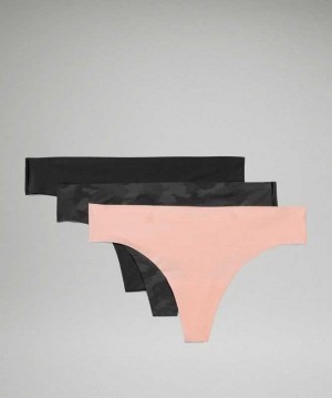 Lululemon InvisiWear Mid-Rise Thong 3 Pack Kadın İç Giyim Camo Koyu Pembe Siyah | JWMUSF-507