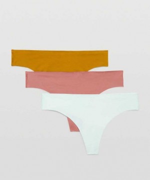 Lululemon InvisiWear Mid-Rise Thong 3 Pack Kadın İç Giyim Altın | BTPIAQ-380