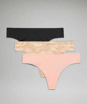 Lululemon InvisiWear Mid-Rise Thong 3 Pack Kadın İç Giyim Camo Pembe | UQXENC-514