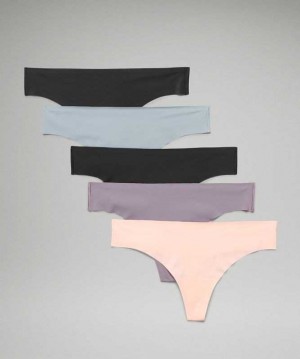 Lululemon InvisiWear Mid-Rise Thong 5 Pack Kadın İç Giyim Siyah Siyah Lavanta Mavi Pembe | JDZQHO-389