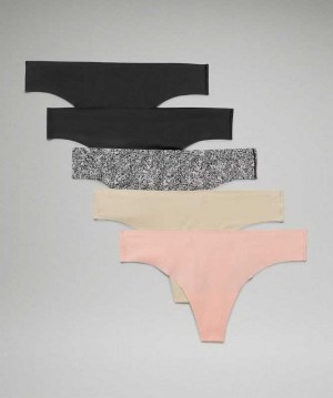 Lululemon InvisiWear Thong 5P Kadın İç Giyim Siyah Siyah Pembe | UDBLOV-605