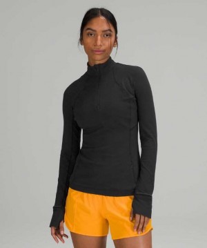 Lululemon It's Rulu Run 1/2 Zip Kadın Tişörtü Siyah | HLXYOV-683