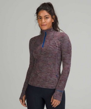Lululemon It's Rulu Run 1/2 Zip Kadın Tişörtü Data Rush Jacquard Anchor Symphonyblue | QZGKTE-963