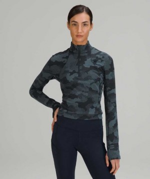 Lululemon It's Rulu Run Cropped 1/2 Zip Kadın Üstler Camo Lacivert Mavi | YAIQFS-294