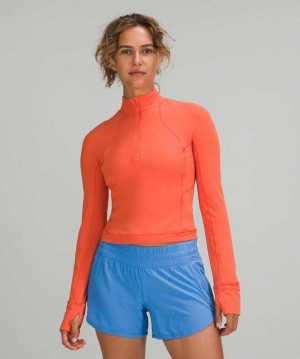 Lululemon It's Rulu Run Cropped Half-Zip Kadın Tişörtü Mercan | LBEYFR-761