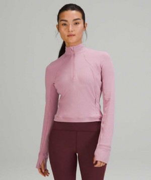 Lululemon It's Rulu Run Cropped Half-Zip Kadın Tişörtü Pembe | LMOYTB-246