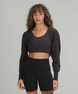 Lululemon LA Cropped Long Sleeve Shrug Kadın Tişörtü Siyah | ISPGKQ-602