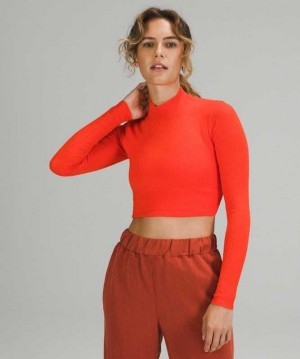 Lululemon LA Open Back Mock Neck Long Sleeve Kadın Üstler Kırmızı | OERGUA-846