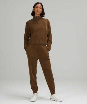Lululemon Lab Cropped Half-Zip Kadın Tişörtü Koyu | PEXIUW-026